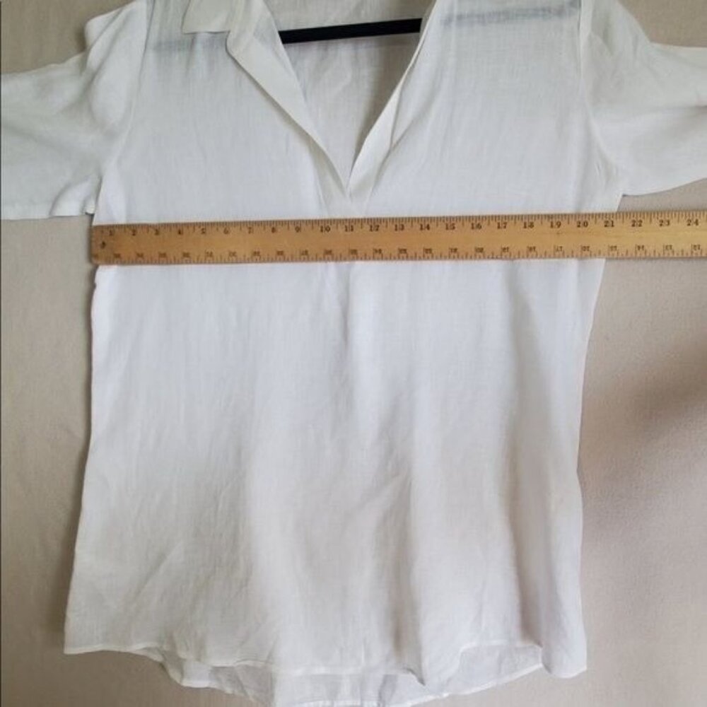 Vineyard Vines White Linen Top Womens Small 3/4 Sleeve Minimalist Coastal Resort - Picture 2 of 8